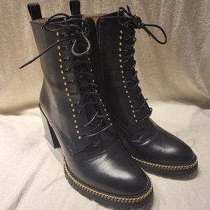 Ron White Black Leather Combat Ankle Boots sz 7 like new